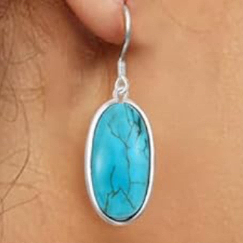Navajo Blue Turquoise 925 Sterling Silver Handcrafted Drop Earrings